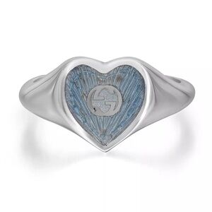 Gucci Blue Enamel Heart Interlocking G Ring 925 Sterling Silver Size 7